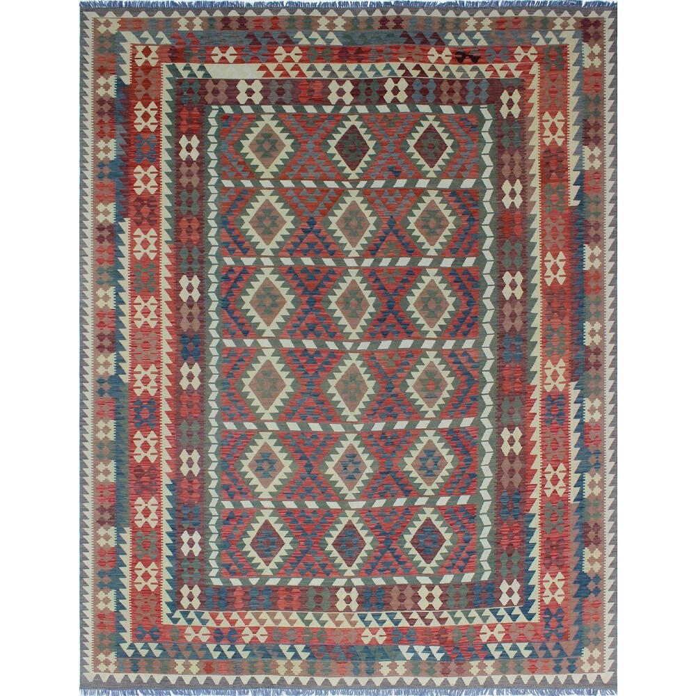 Noori Rug Sangat Kilim Irem Green/Red Rug - 10'0 x 12'11