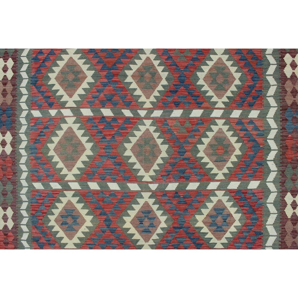 Noori Rug Sangat Kilim Irem Green/Red Rug - 10'0 x 12'11
