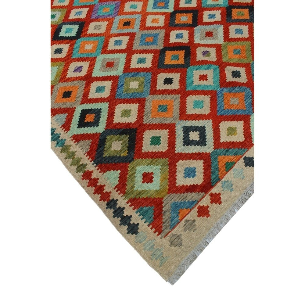 Noori Rug Sangat Kilim Sadiki Red/Ivory Rug - 6'8 x 9'9