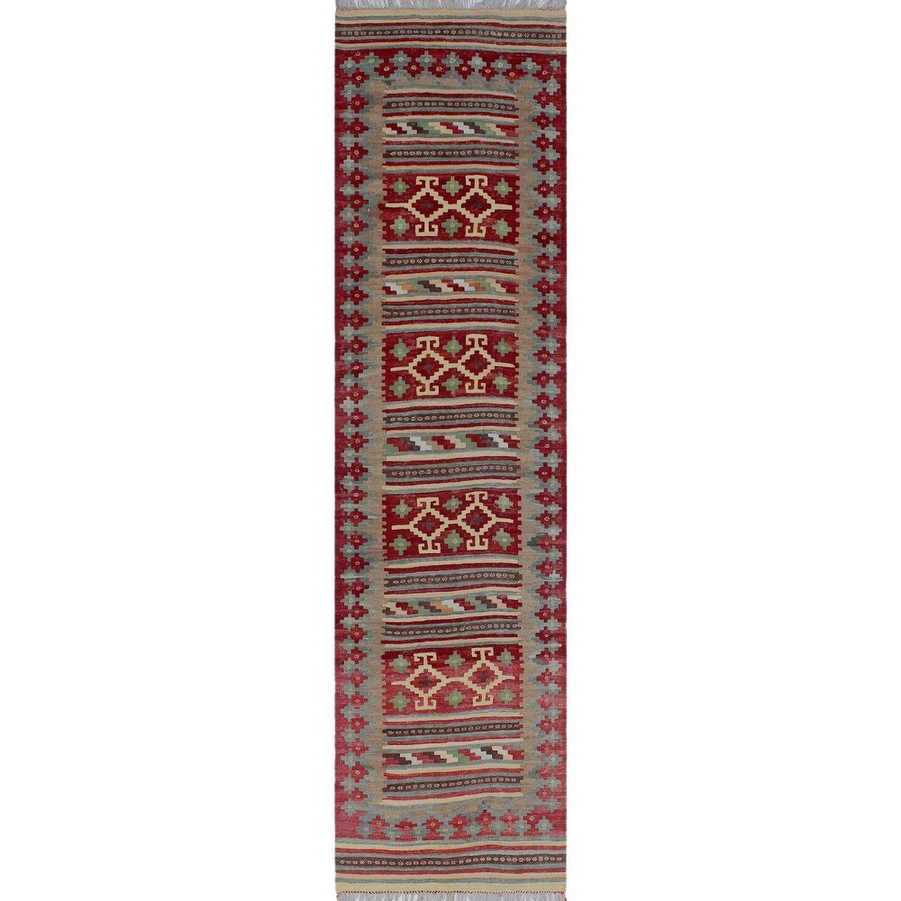 Sangat Rosa Rust/Green Wool Runner Rug