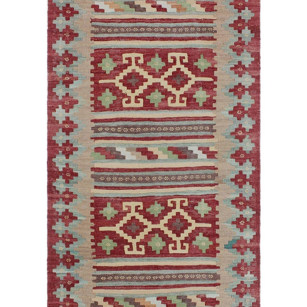 Sangat Rosa Rust/Green Wool Runner Rug