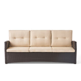 Sanger Outdoor 7 Seater Wicker Chat Set with Light Weight Concrete Fire Pit by Christopher Knight Home