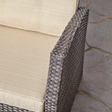 Sanger Outdoor 7 Seater Wicker Chat Set with Wood Finished Fire Pit by Christopher Knight Home