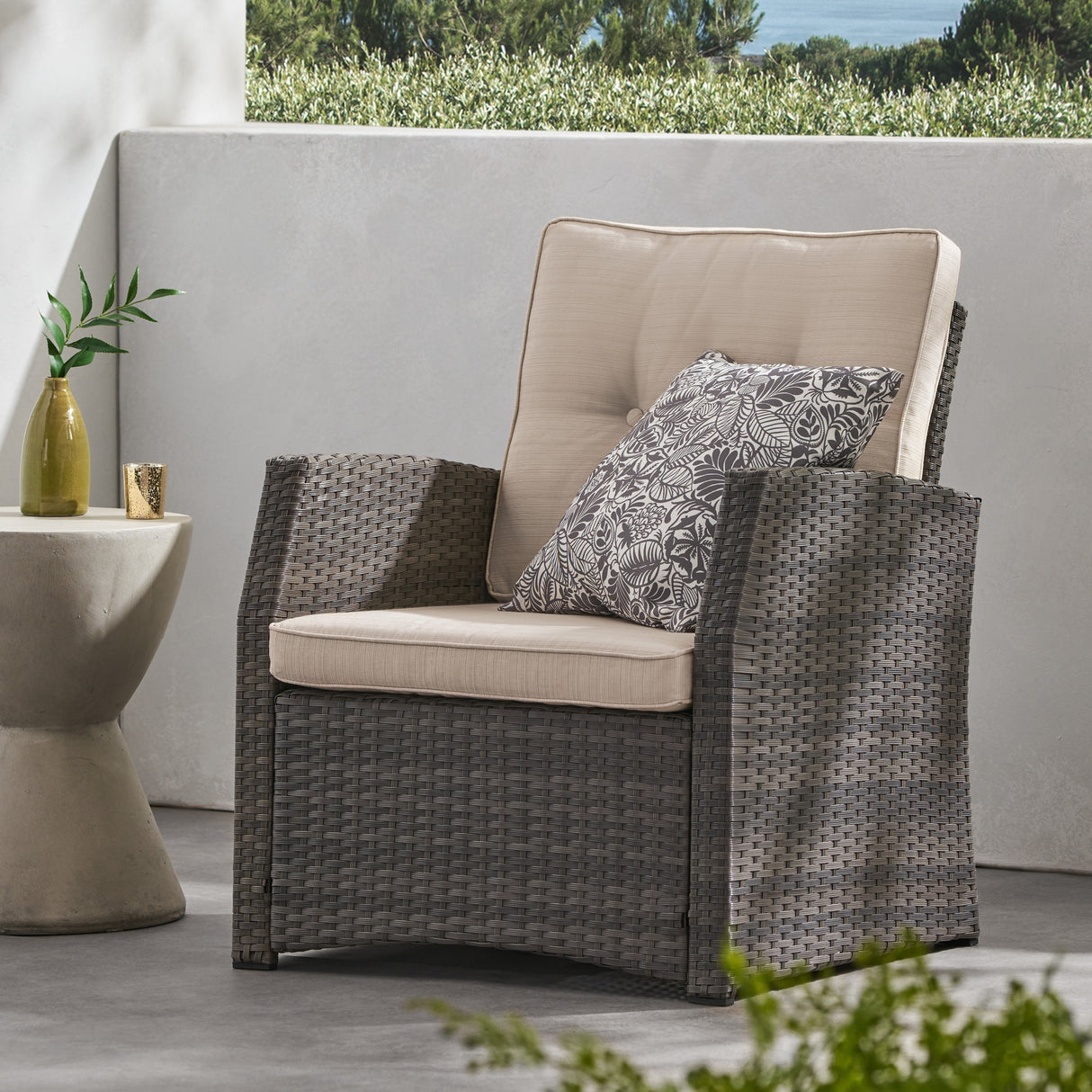 Sanger Wicker Outdoor Club Chair with Cushions by Christopher Knight Home