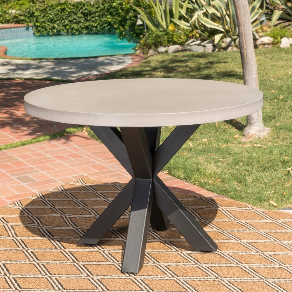 Sanibel Outdoor Transitional 5 Piece Wicker Dining Set with Lightweight Concrete Table by Christopher Knight Home