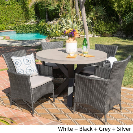 Sanibel Outdoor Transitional 5 Piece Wicker Dining Set with Lightweight Concrete Table by Christopher Knight Home