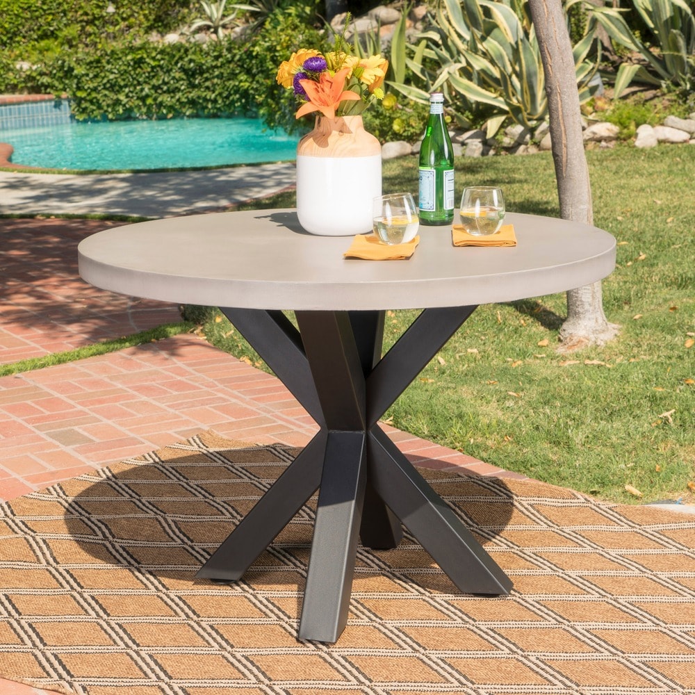 Sanibel Outdoor Transitional 5 Piece Wicker Dining Set with Lightweight Concrete Table by Christopher Knight Home