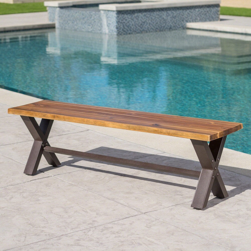 Sanibel Outdoor Acacia Wood Rustic Bench by Christopher Knight Home