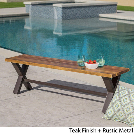 Sanibel Outdoor Acacia Wood Rustic Bench by Christopher Knight Home