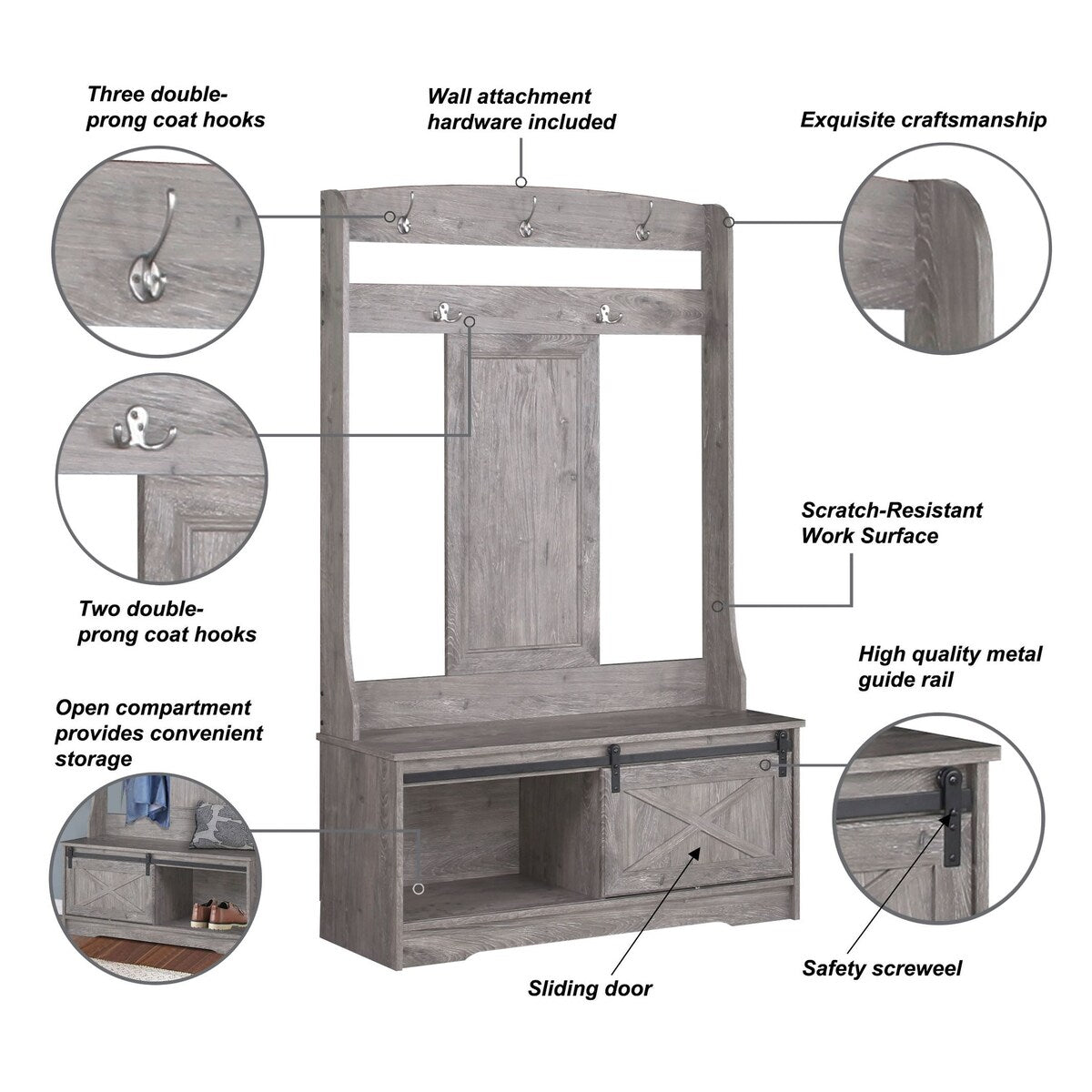Saint Birch Hawksbury Transitional Hall Tree and Shoe Bench
