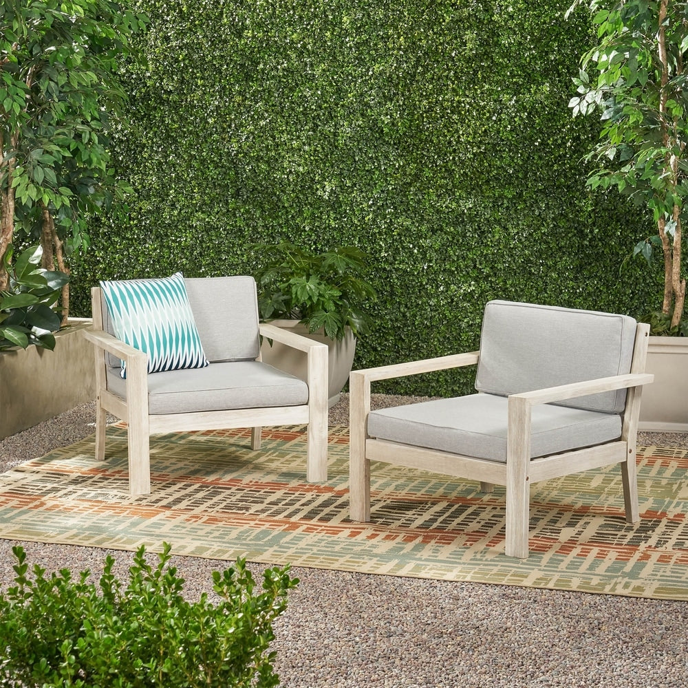Santa Ana Outdoor Acacia Wood Club Chairs with Cushions (Set of 2) by Christopher Knight Home