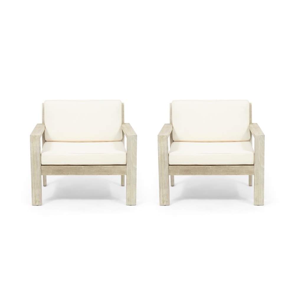 Santa Ana Outdoor Acacia Wood Club Chairs with Cushions (Set of 2) by Christopher Knight Home