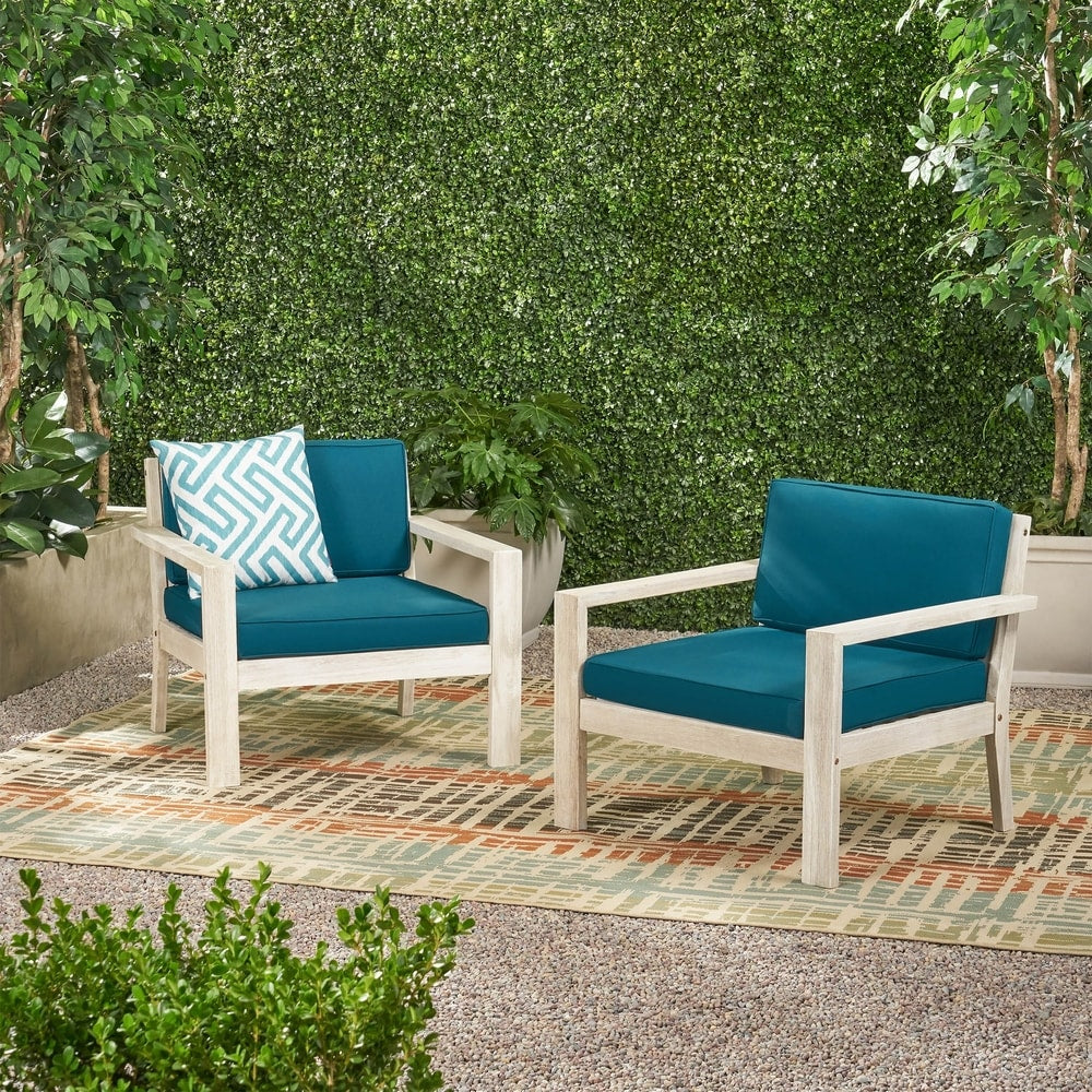 Santa Ana Outdoor Acacia Wood Club Chairs with Cushions (Set of 2) by Christopher Knight Home