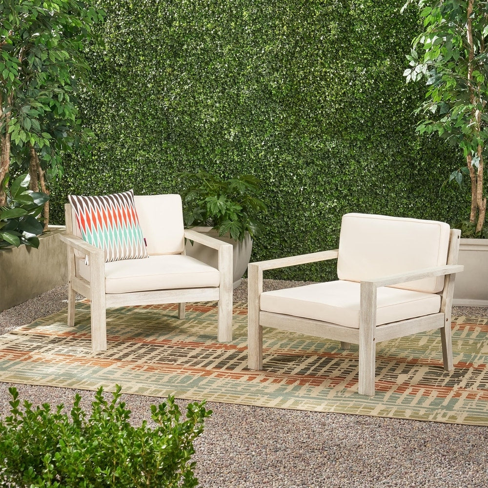Santa Ana Outdoor Acacia Wood Club Chairs with Cushions (Set of 2) by Christopher Knight Home