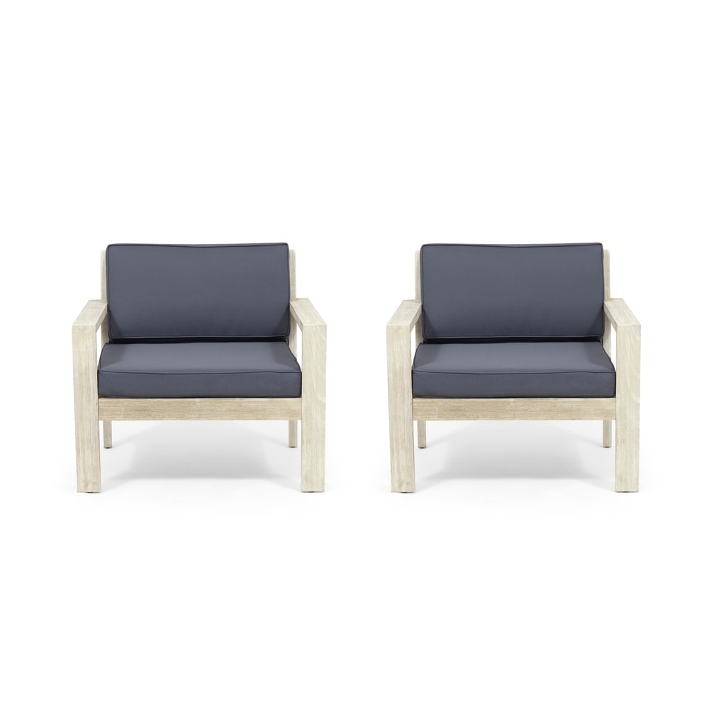Santa Ana Outdoor Acacia Wood Club Chairs with Cushions (Set of 2) by Christopher Knight Home