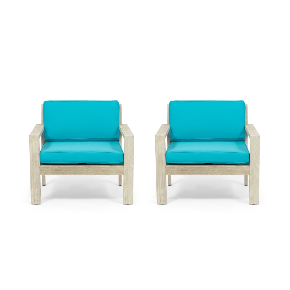 Santa Ana Outdoor Acacia Wood Club Chairs with Cushions (Set of 2) by Christopher Knight Home