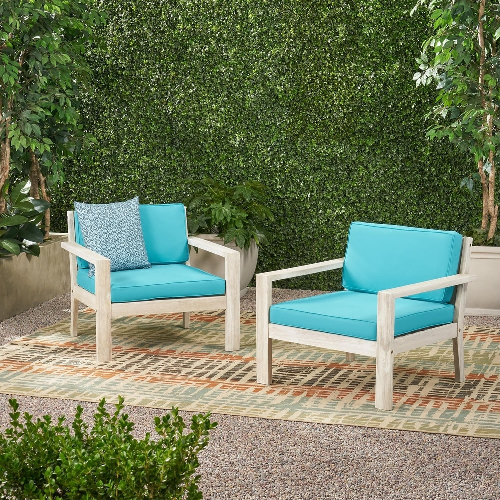 Santa Ana Outdoor Acacia Wood Club Chairs with Cushions (Set of 2) by Christopher Knight Home