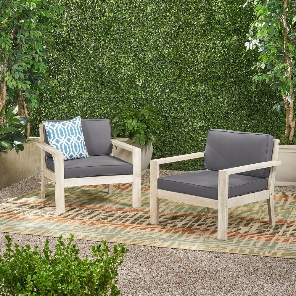 Santa Ana Outdoor Acacia Wood Club Chairs with Cushions (Set of 2) by Christopher Knight Home