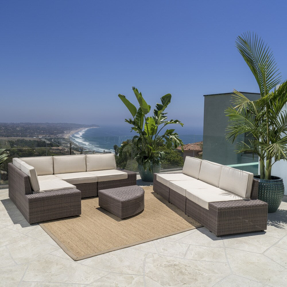 Santa Cruz Outdoor 8-piece Wicker Sofa Set with Water Resistant Cushions by Christopher Knight Home