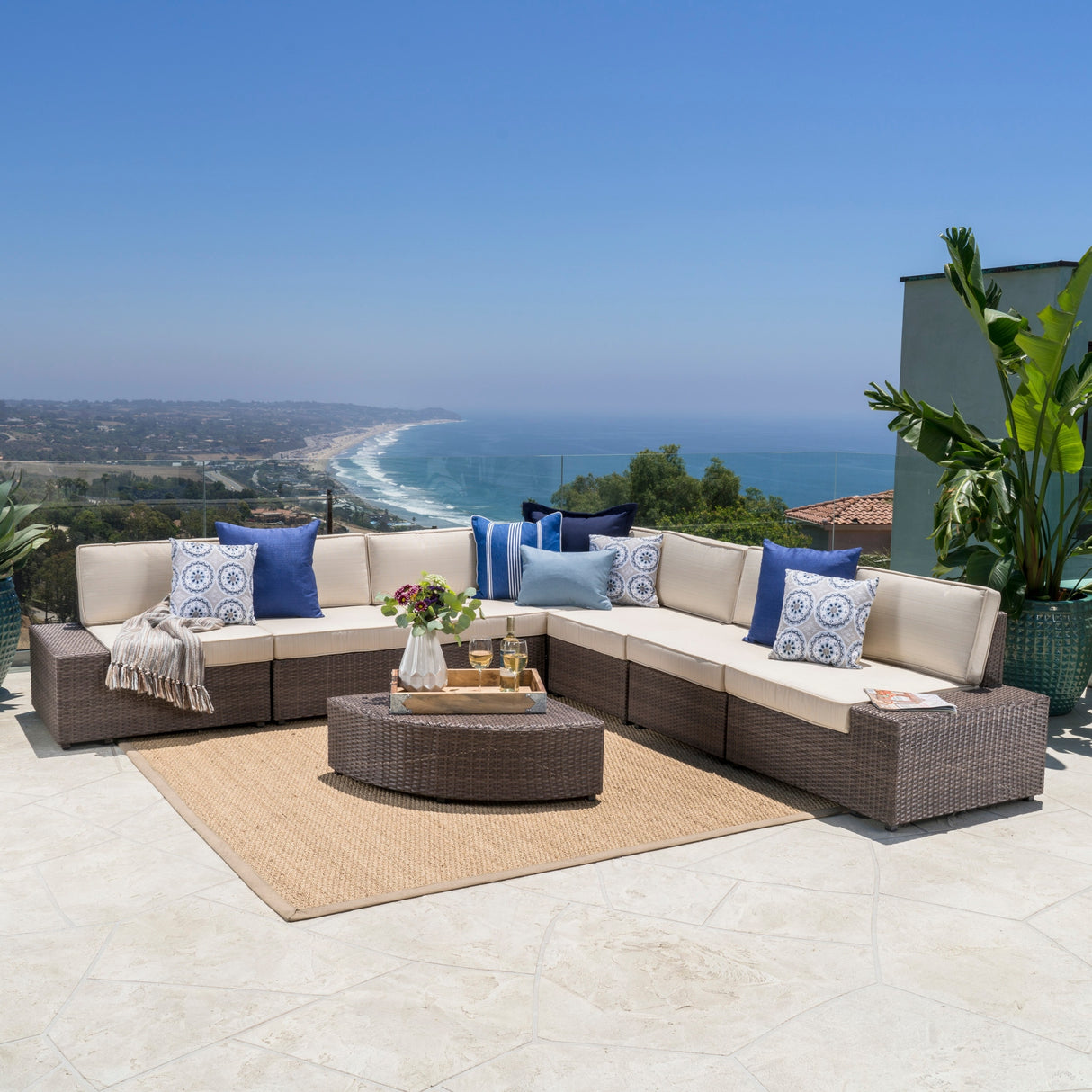 Santa Cruz Outdoor 8-piece Wicker Sofa Set with Water Resistant Cushions by Christopher Knight Home