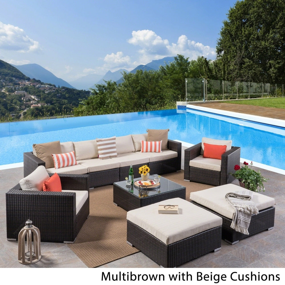 Santa Rosa Outdoor 6 Seater Wicker Sectional with Aluminum Frame by Christopher Knight Home
