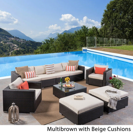 Santa Rosa Outdoor 6 Seater Wicker Sectional with Aluminum Frame by Christopher Knight Home