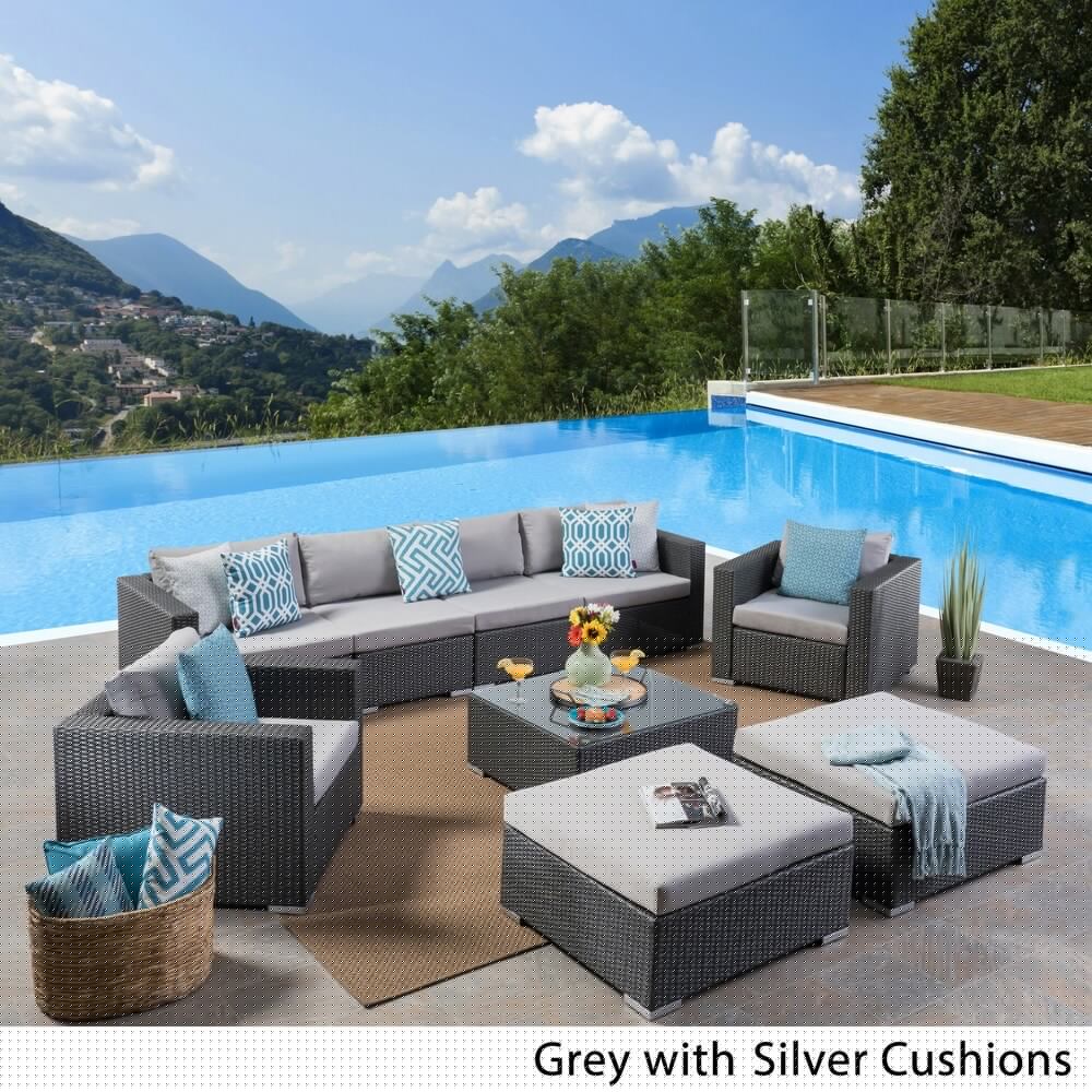 Santa Rosa Outdoor 6 Seater Wicker Sectional with Aluminum Frame by Christopher Knight Home