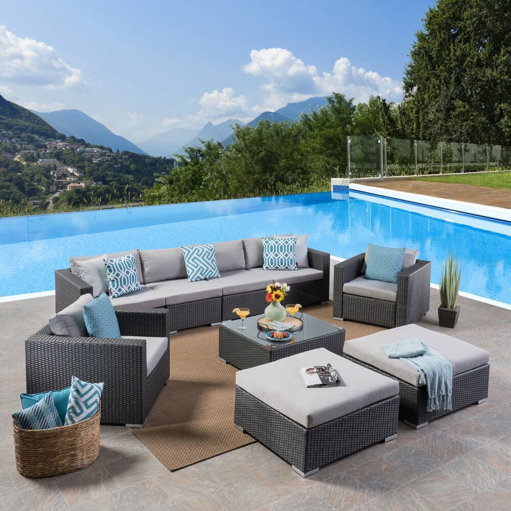 Santa Rosa Outdoor 6 Seater Wicker Sectional with Aluminum Frame by Christopher Knight Home