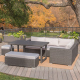 Santa Rosa Outdoor 7-Piece Rectangle Aluminum Wicker Dining Sofa Set with Cushions by Christopher Knight Home
