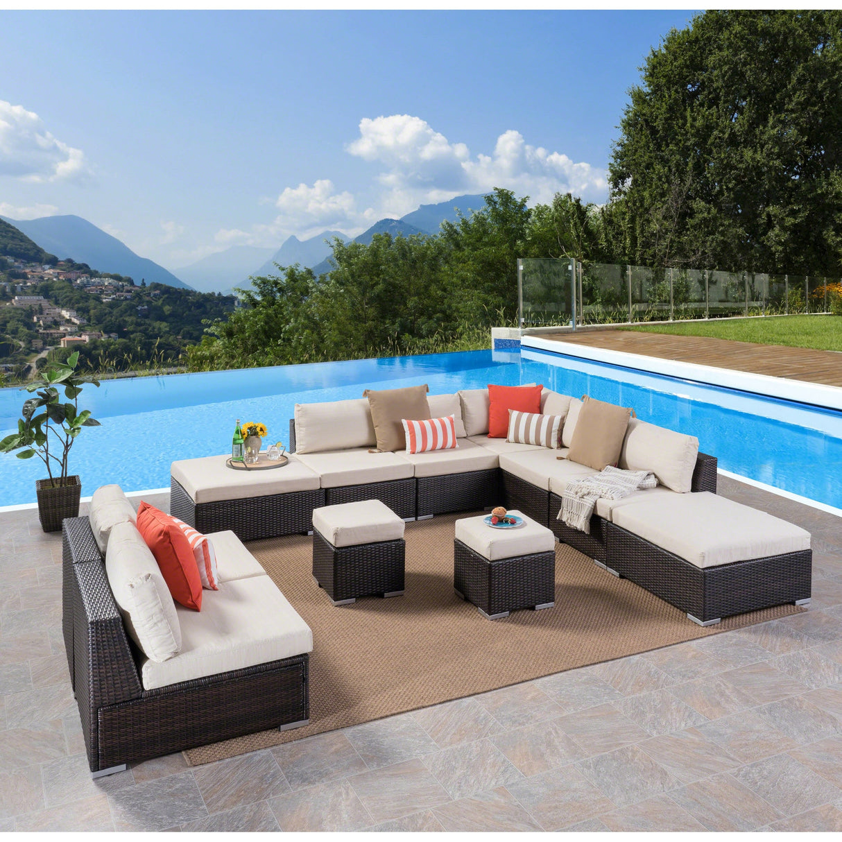 Santa Rosa Outdoor 7 Seater Wicker Sofa Sectional Set with Aluminum Frame and Cushions by Christopher Knight Home