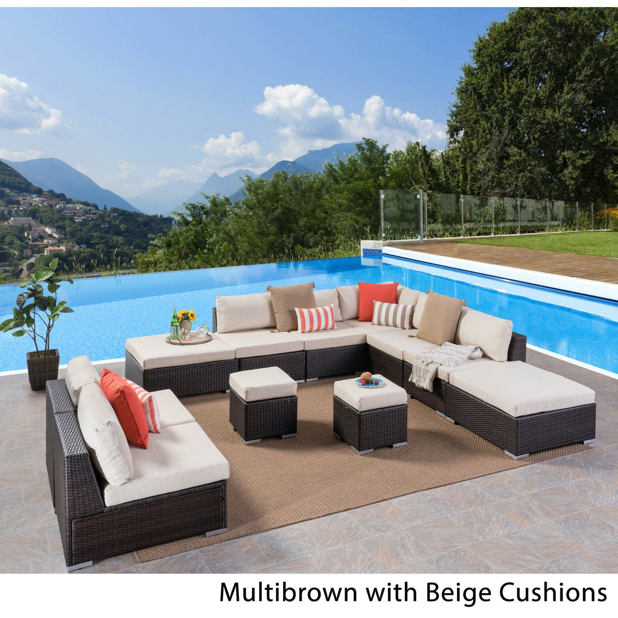 Santa Rosa Outdoor 7 Seater Wicker Sofa Sectional Set with Aluminum Frame and Cushions by Christopher Knight Home