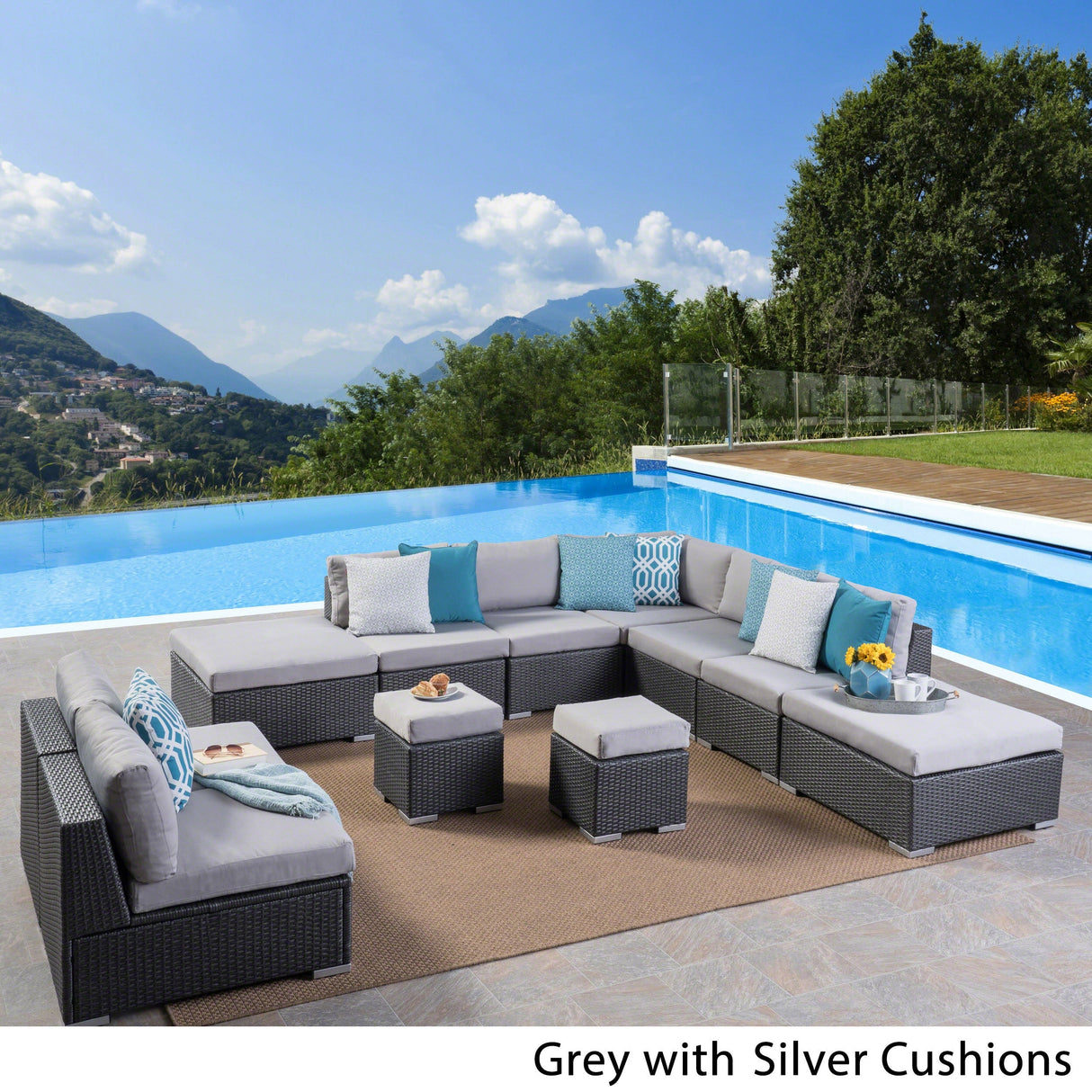 Santa Rosa Outdoor 7 Seater Wicker Sofa Sectional Set with Aluminum Frame and Cushions by Christopher Knight Home
