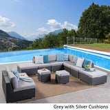 Santa Rosa Outdoor 7 Seater Wicker Sofa Sectional Set with Aluminum Frame and Cushions by Christopher Knight Home