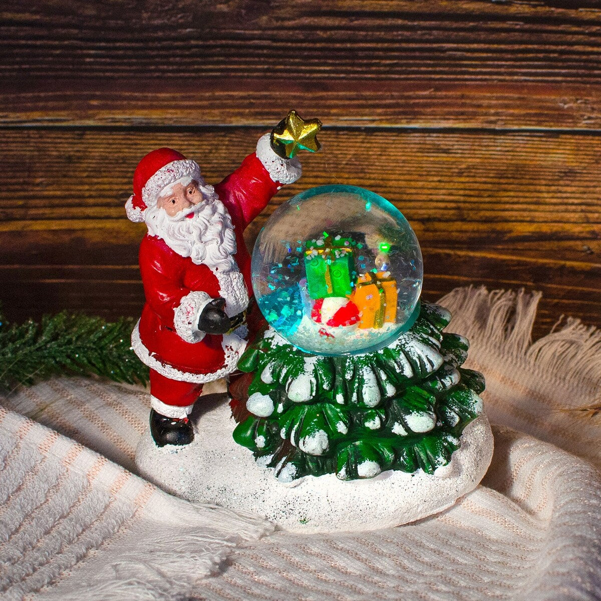 Santa with Christmas Tree Snow Globe LED Christmas Decor