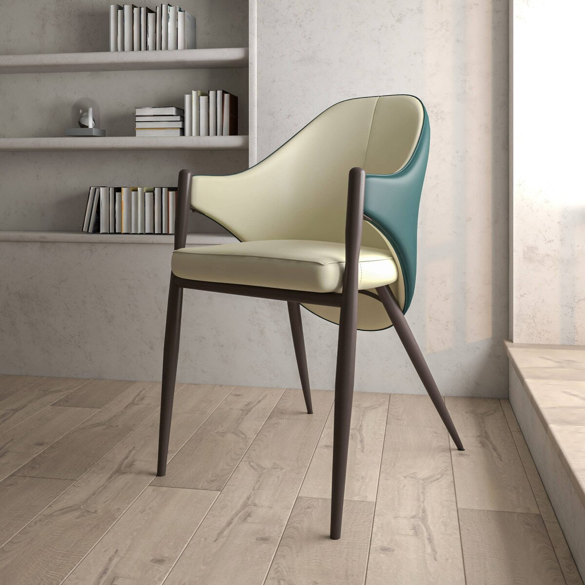 Sante Upholstered Leather Dining Chair with Powder Coated Steel Legs by LeisureMod