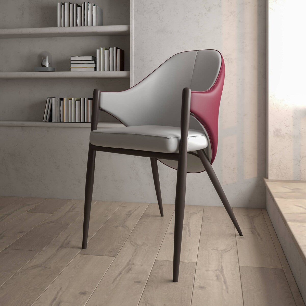 Sante Upholstered Leather Dining Chair with Powder Coated Steel Legs by LeisureMod