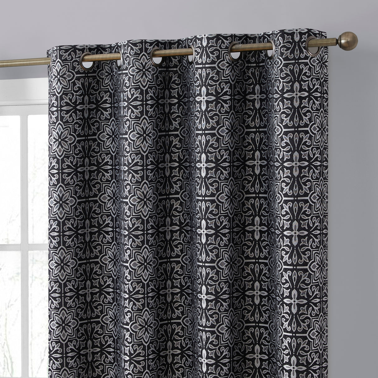 HLC.me Mia Tile 100% Complete Blackout Thermal Insulated Heat/Cold/UV Blocking Grommet Curtain Panels - Pair