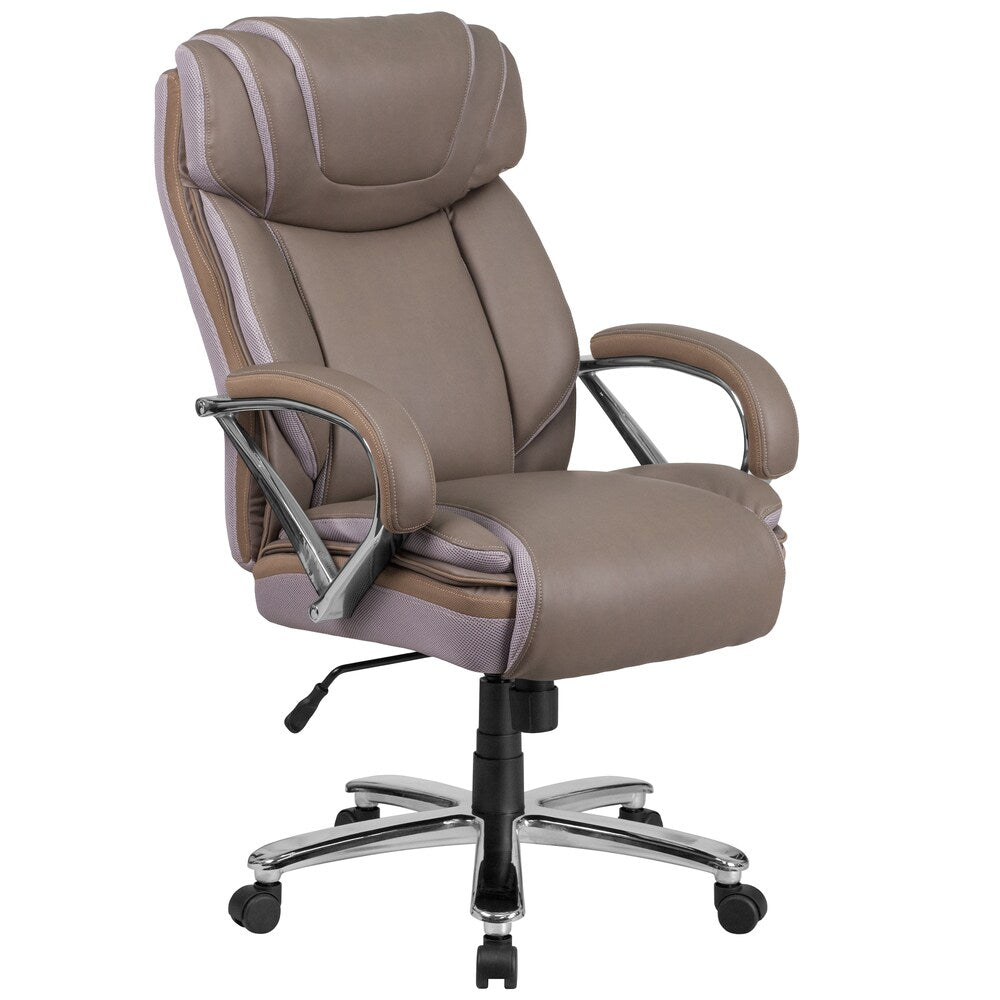 Santoro Big & Tall Taupe Leather Executive Adjustable Swivel Office Chair with Wide Cushioned Seat and Padded Arms