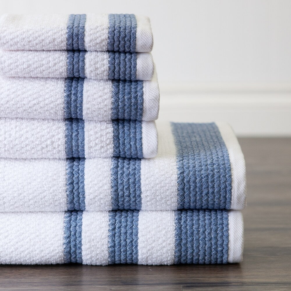 Sapphire Resort Caycee Textured Vintage Border Ensemble - 6 Piece Towel Set