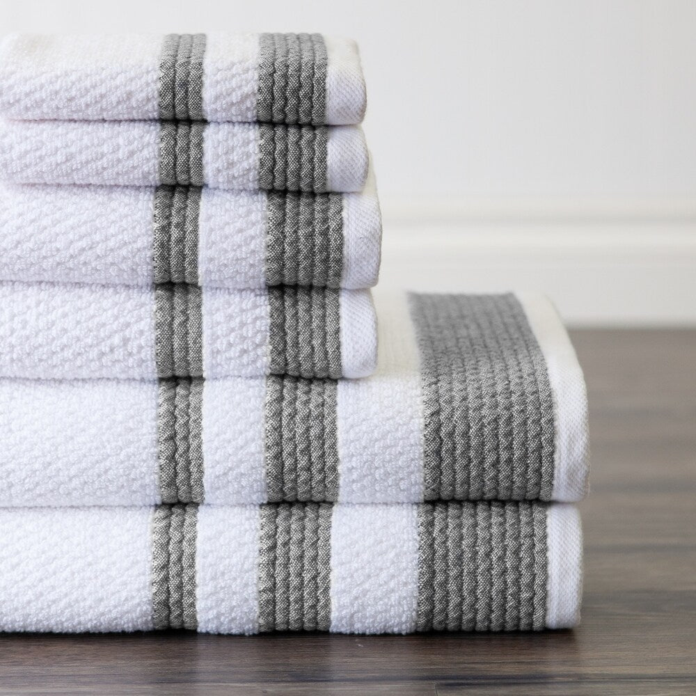 Sapphire Resort Caycee Textured Vintage Border Ensemble - 6 Piece Towel Set