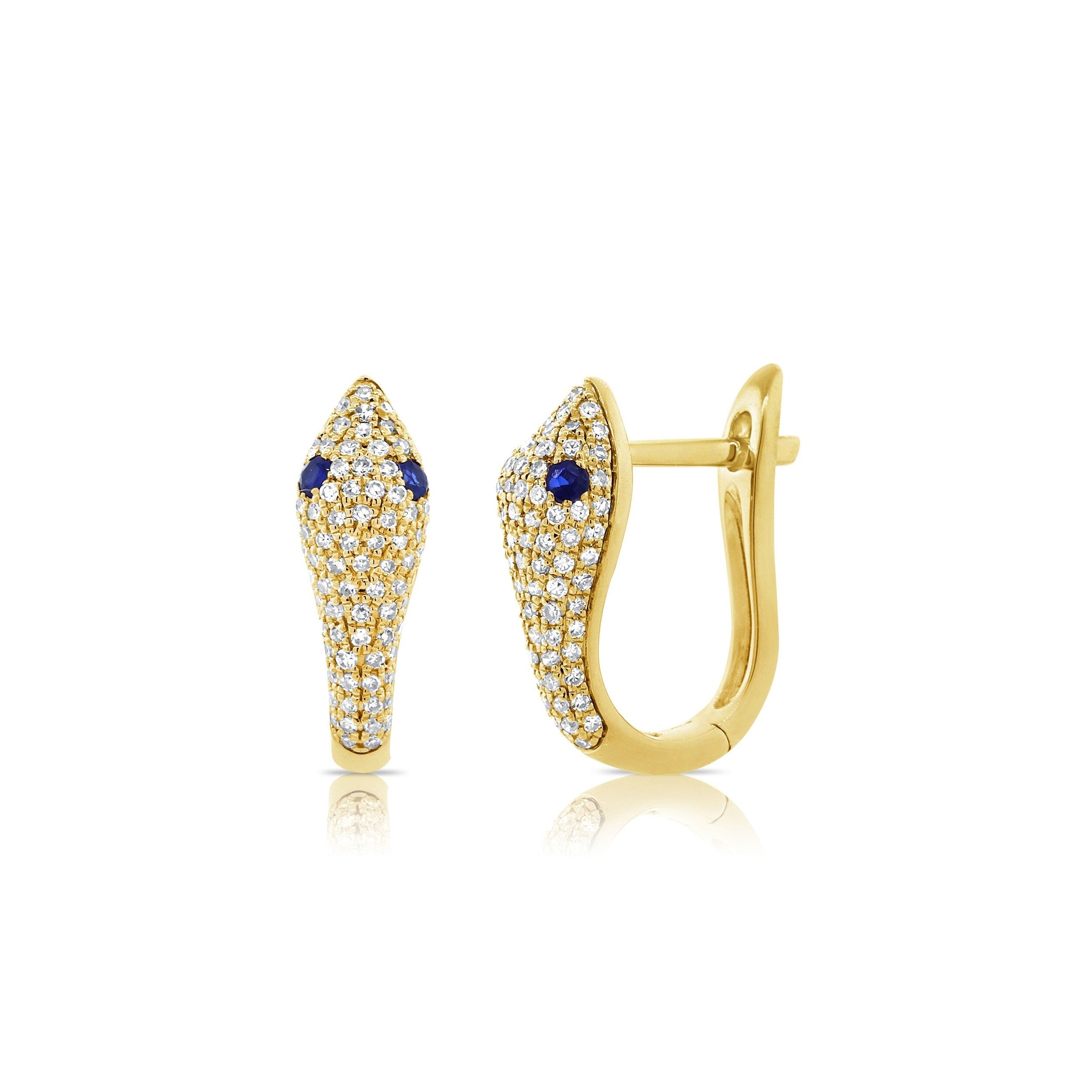 Joelle Collection Snake Hoop Earrings Sapphire & Diamond 14K Gold s Diamond Earrings