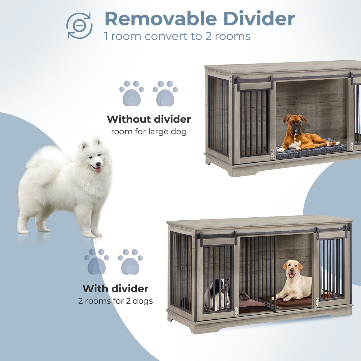 Sapphome Dog Crate Furniture Large Breed TV Stand with 2 Sliding Doors,Grey