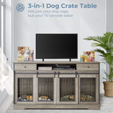 Sapphome Dog Crate Furniture Large Breed TV Stand with Drawer & 2 Sliding Doors, Grey