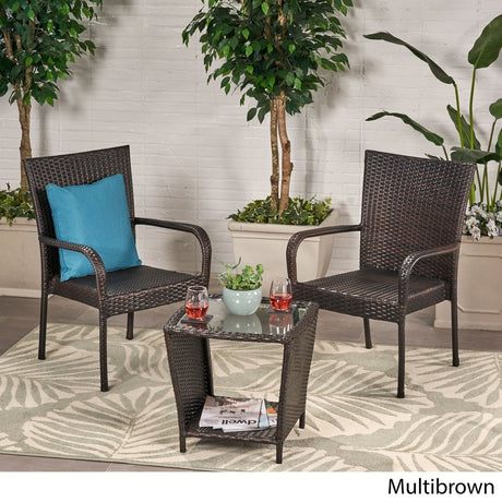 Sarah Outdoor 3-piece Square Wicker Bistro Chat Set by Christopher Knight Home
