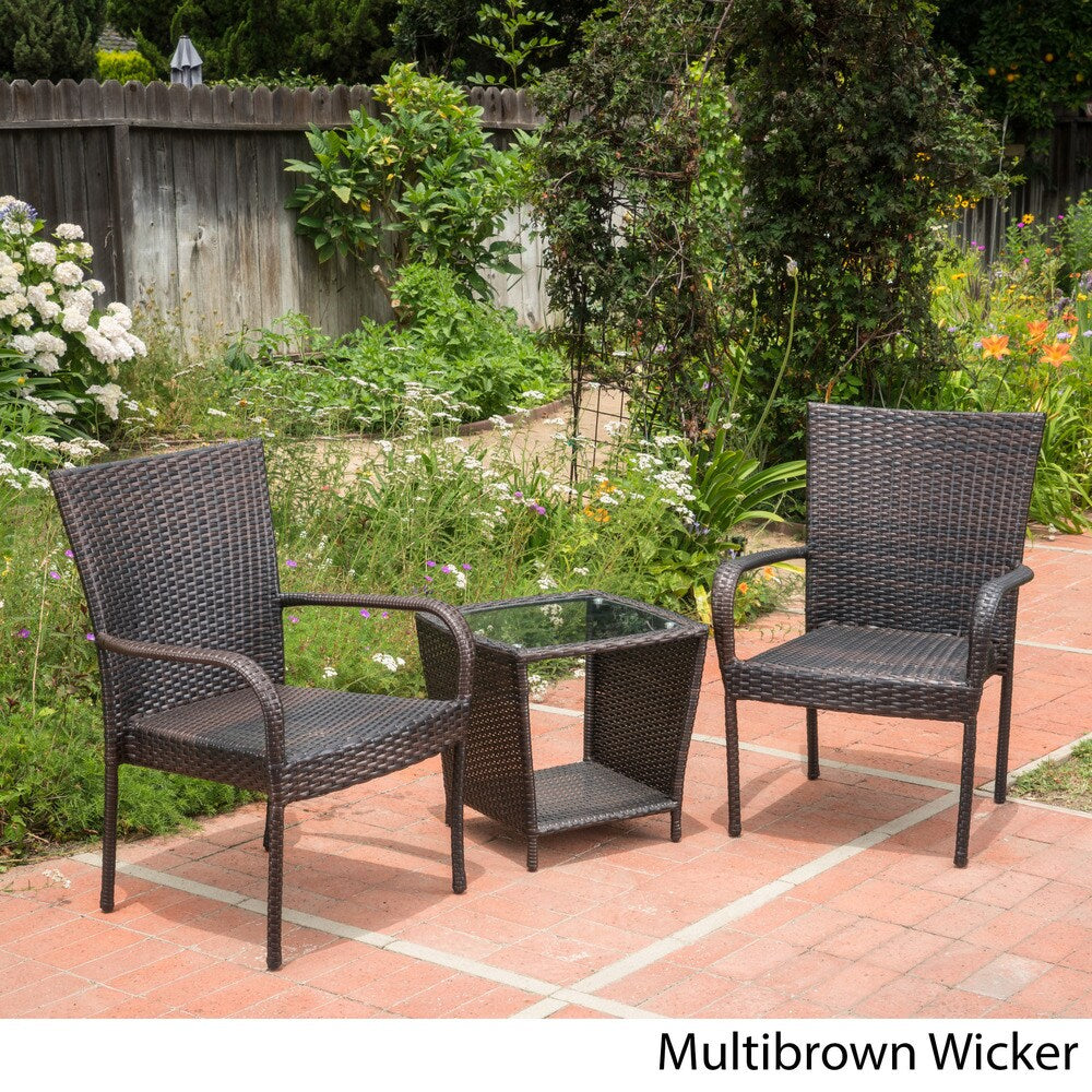 Sarah Outdoor 3-piece Square Wicker Bistro Chat Set by Christopher Knight Home