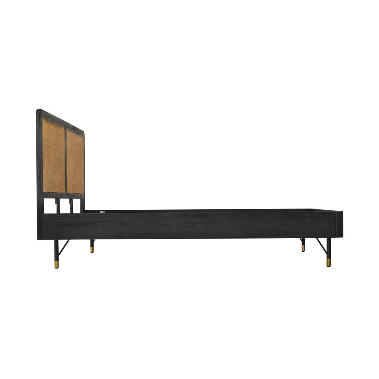 Saratoga Platform Frame Bed in Black Acacia with Rattan Headboard