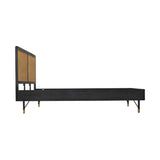 Saratoga Platform Frame Bed in Black Acacia with Rattan Headboard