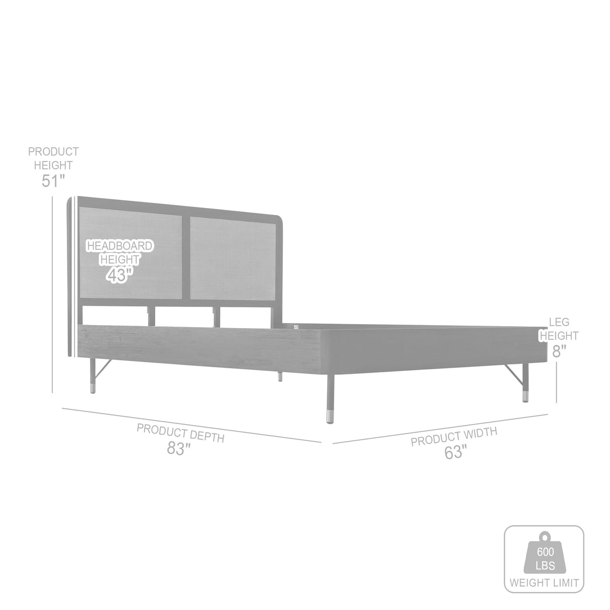 Saratoga Platform Frame Bed in Black Acacia with Rattan Headboard