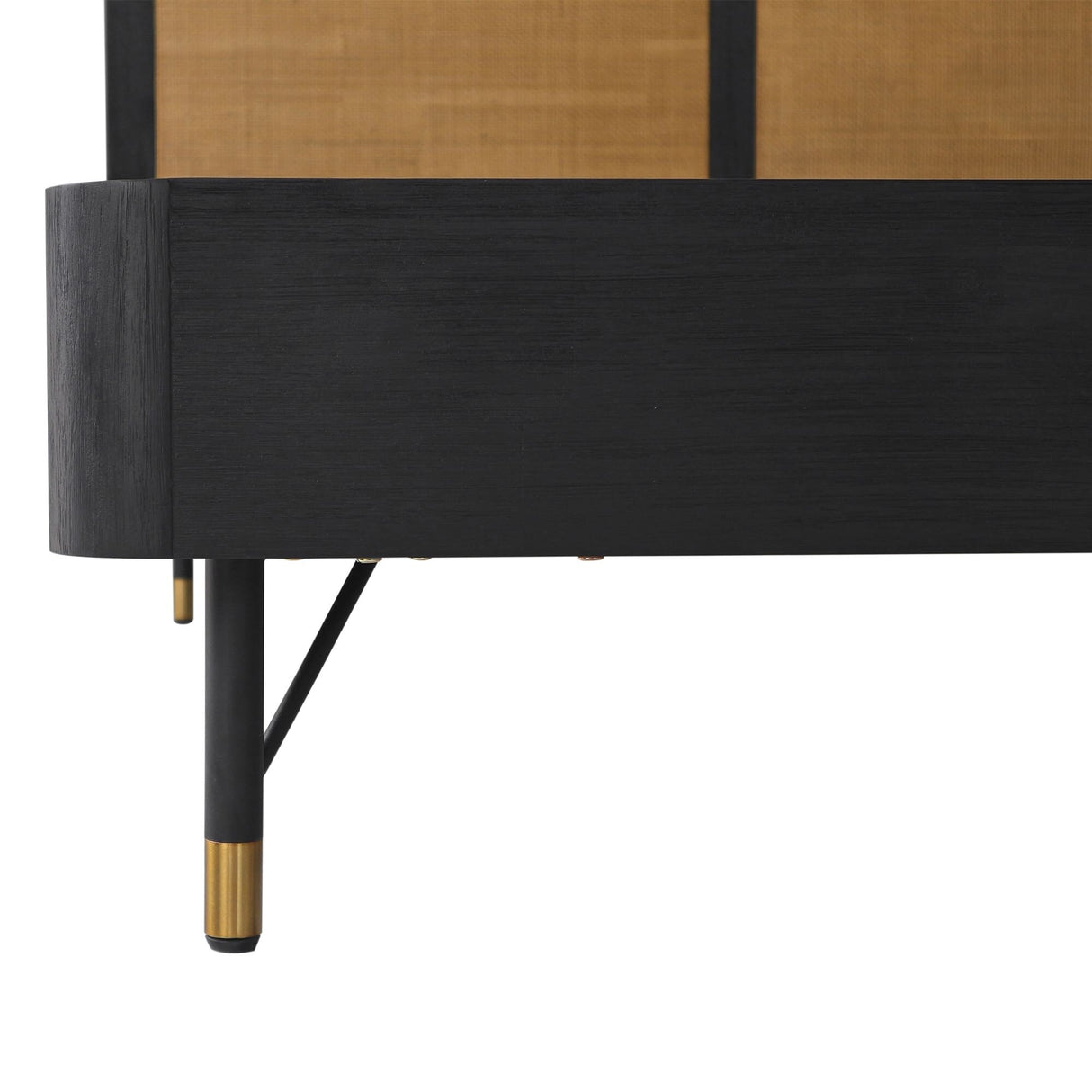 Saratoga Platform Frame Bed in Black Acacia with Rattan Headboard