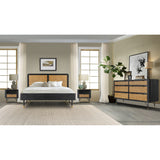 Saratoga Platform Frame Bed in Black Acacia with Rattan Headboard
